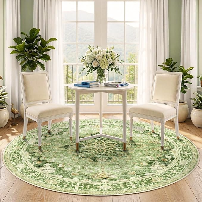 RELEANY Area Rugs 5ft Washable Non-Slip, Floral Vintage Distress Print Pattern - Image 2