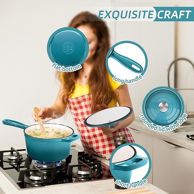 HaSteeL 3 QT Cast Iron Saucepan, Enamel dutch oven
