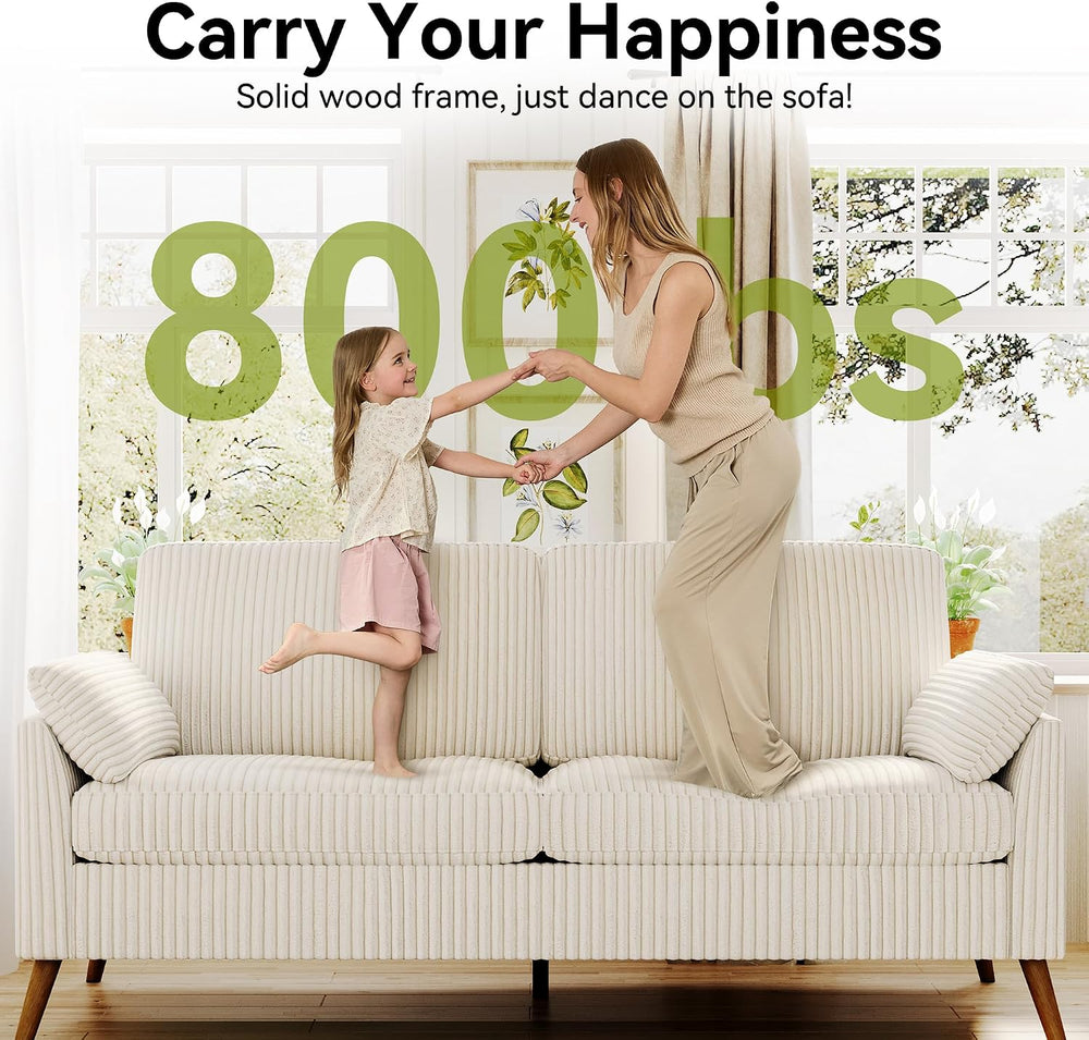 Loveseat Sofa, 67" Small Couch, White Corduroy Love Seat Couches