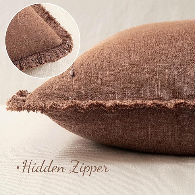 MIULEE Decorative Throw Pillow Covers Neutral Linen Fringe Throw Pillows Set of - Image 3