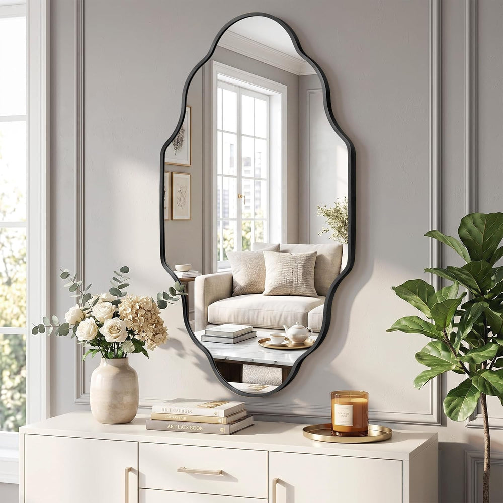 Scalloped Black Bathroom Mirror, Irregular Wall Decorative Mirror
