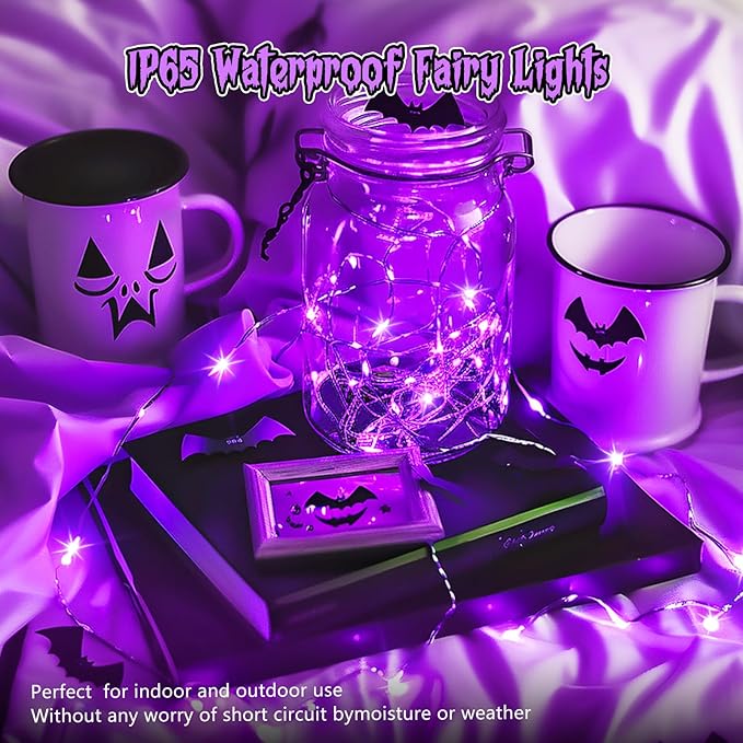 Minetom 6 Pack Purple Fairy Lights Battery Operated with Timer - 7ft 20 LED W...