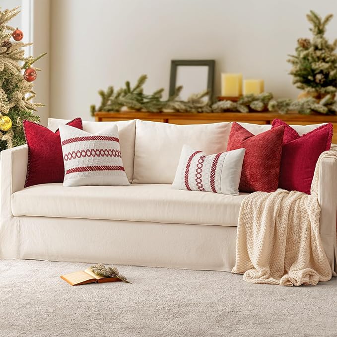 MIULEE Pack of 2 Christmas Pillow Covers 20x20 Inch Red Farmhouse Decorative - Image 6