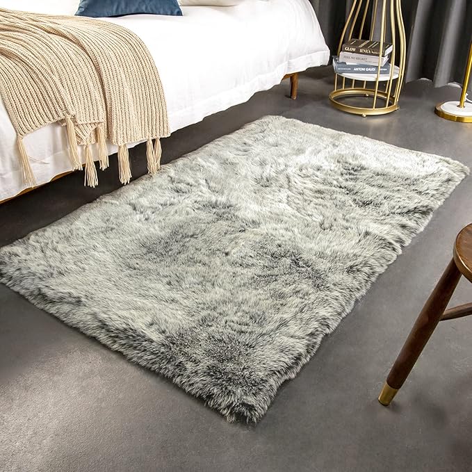 Ashler Faux Fox Fur Rug, 3x5 Rectangle Rug, Ultra Soft Shaggy Area Rugs - Image 2
