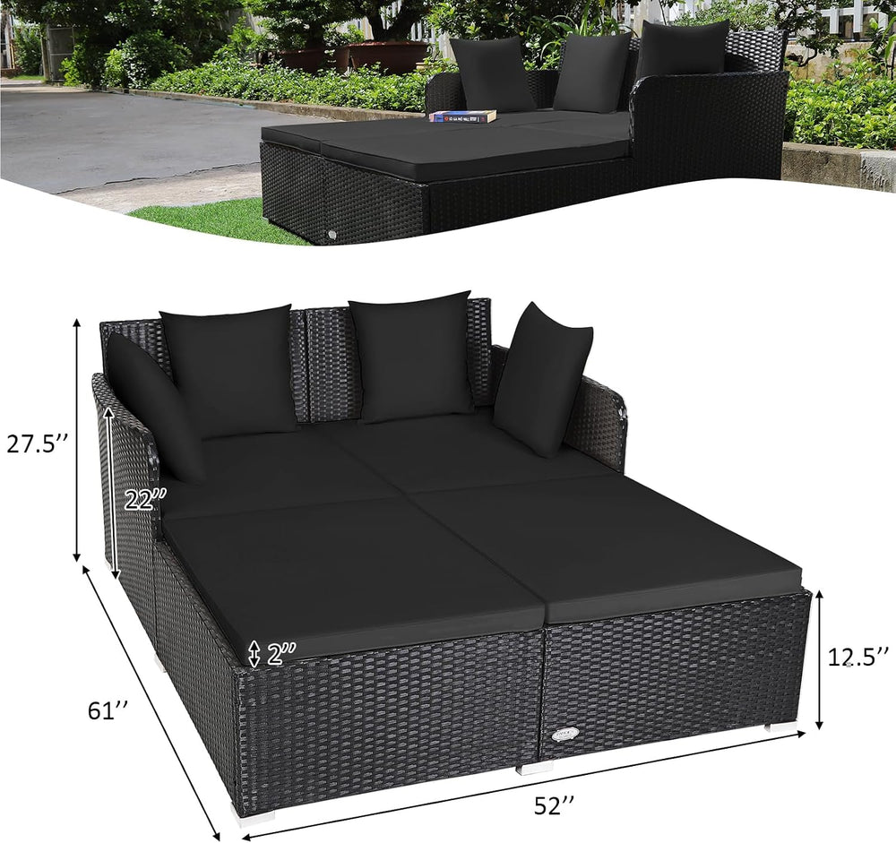 Tangkula Outdoor Rattan Daybed, Wicker Furniture with Spacious Seat, Upholste...