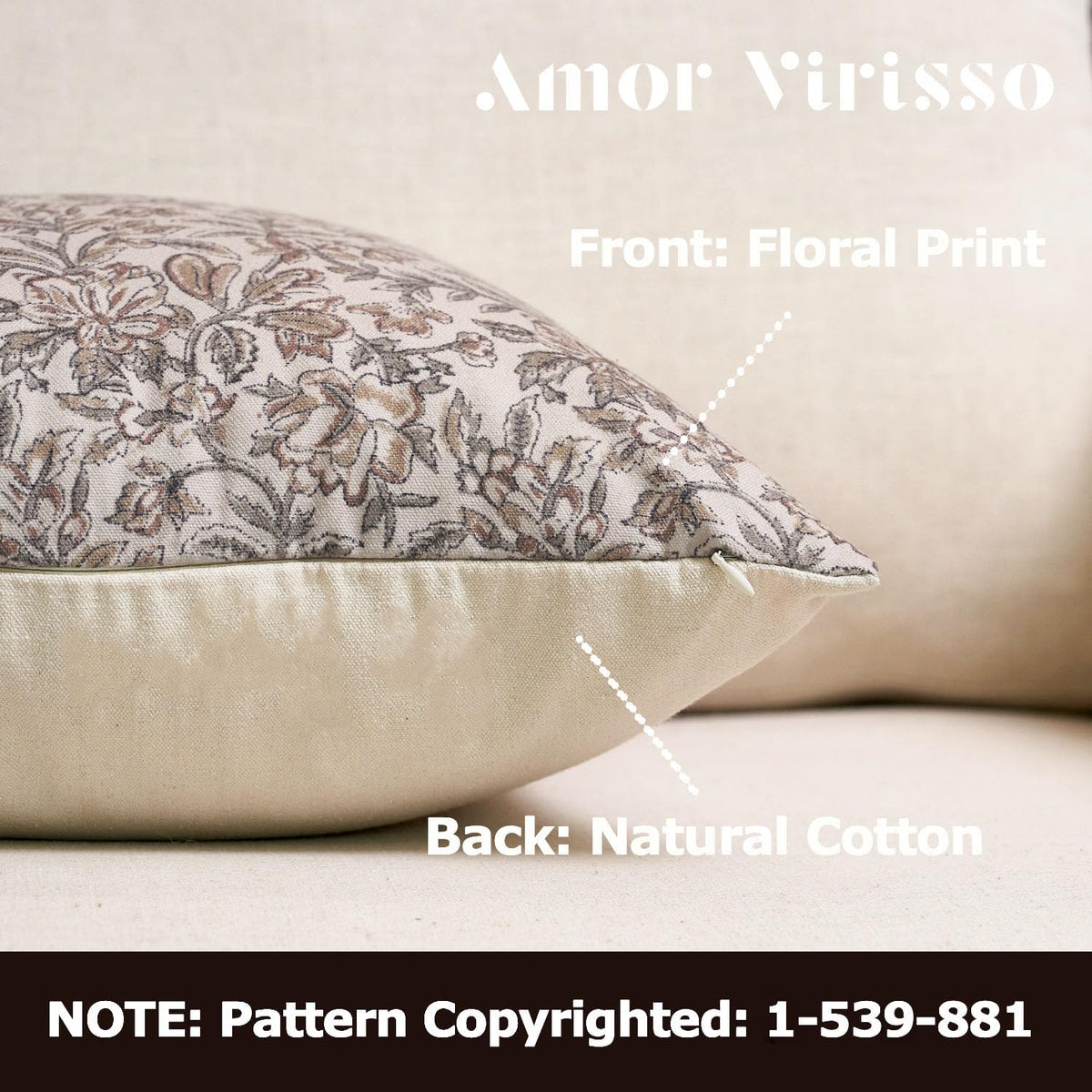 amor virisso floral throw pillow covers 20x20 set shown in use