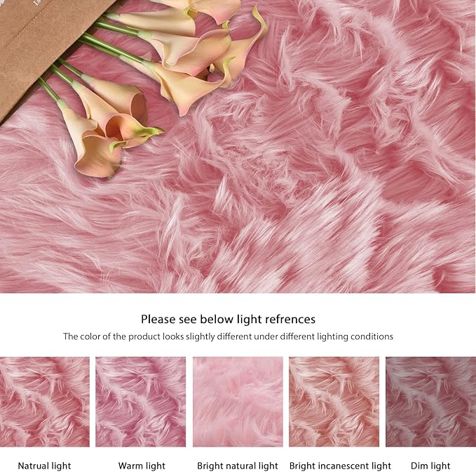 ORINOVA Pink Plush Round Rugs 6ft Large Washable Faux Fur Area Rugs - Image 7