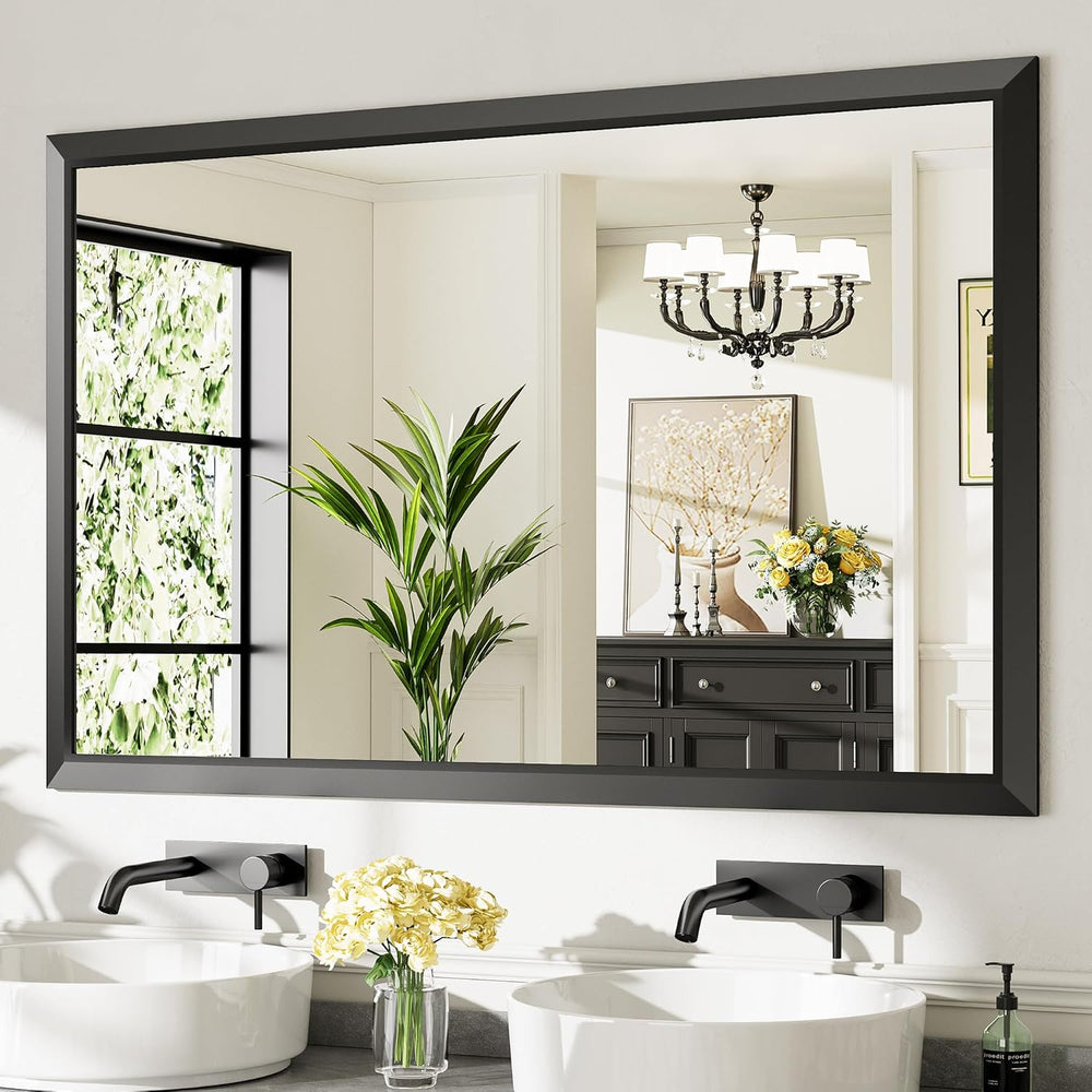 Black Metal Framed Bathroom Wall Mirror, 55x36 Inch