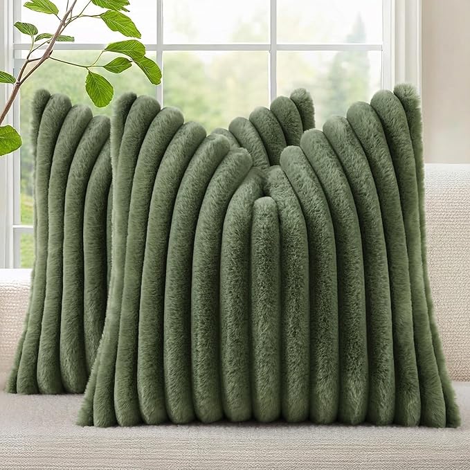 decorUhome Cozy Faux Fur Throw Pillow Covers 16x16 Set of 2 Decorative Soft by decorUhome