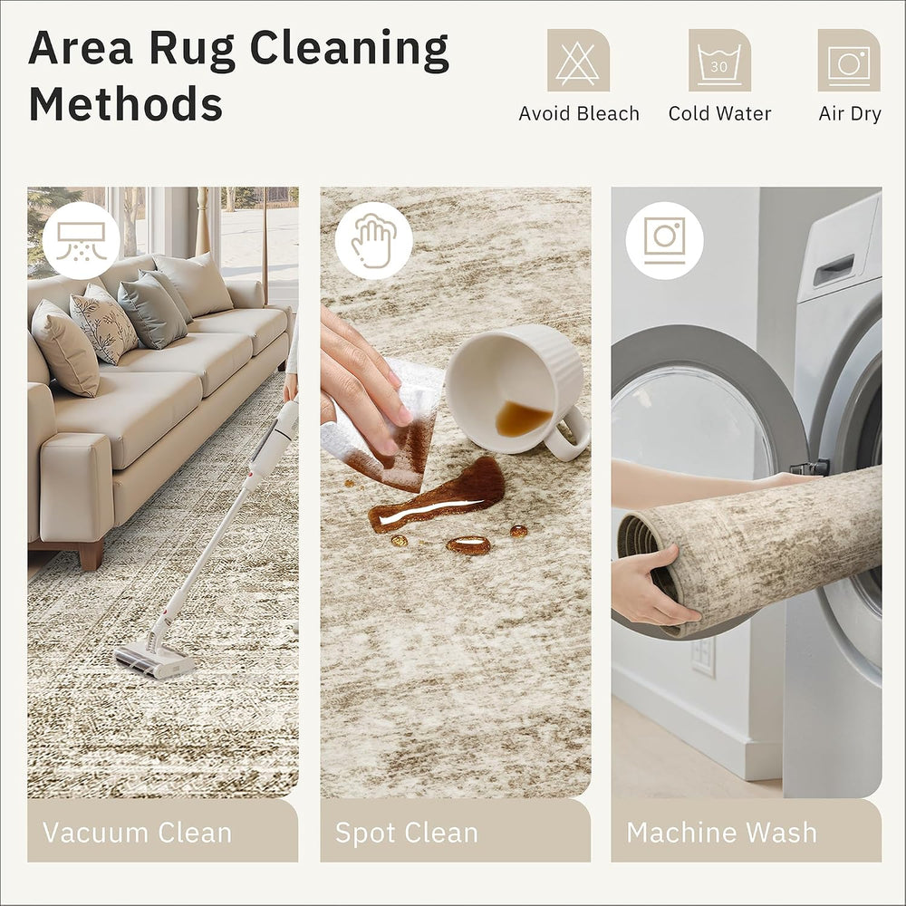 Soalmost 10x14 Area Rugs for Living Room Washable Rug Non-Slip Brown