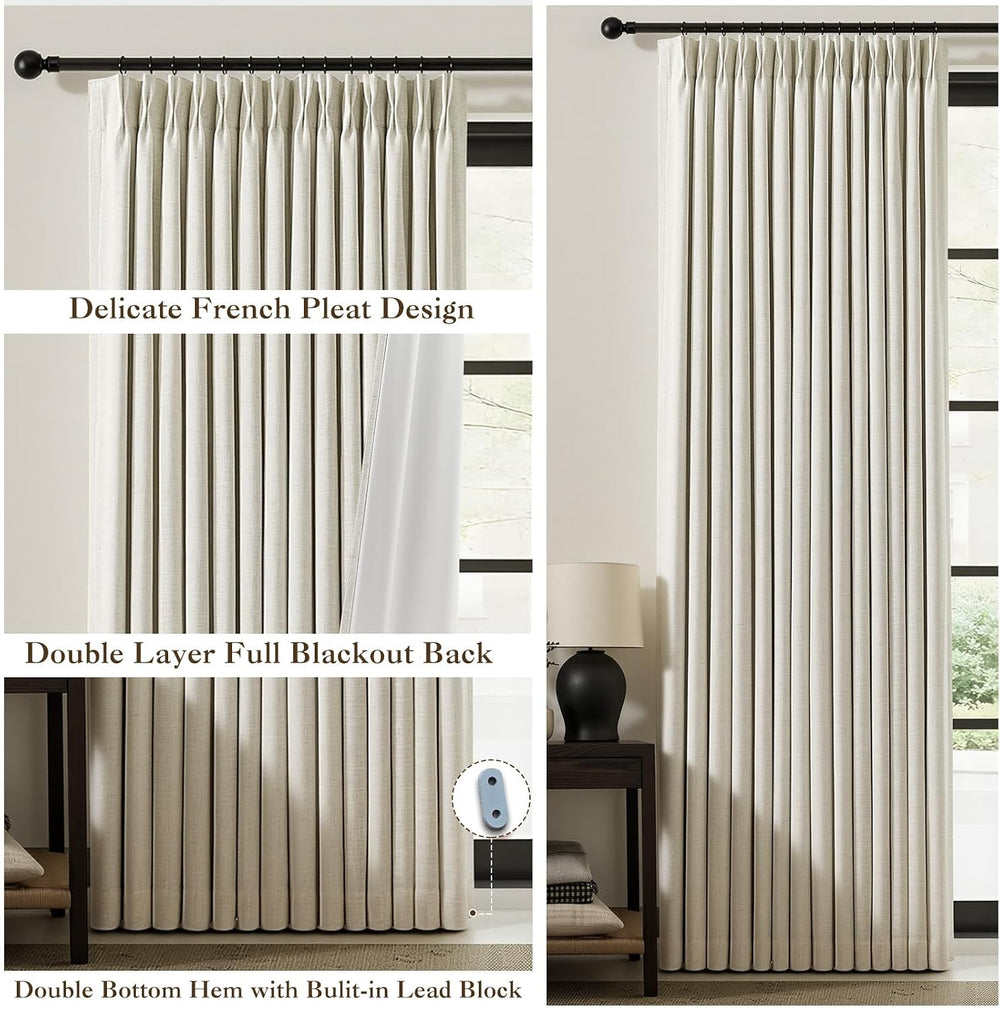 IVAPUPU Linen Pinch Pleated Blackout Curtains for Bedroom 102 Inch Long
