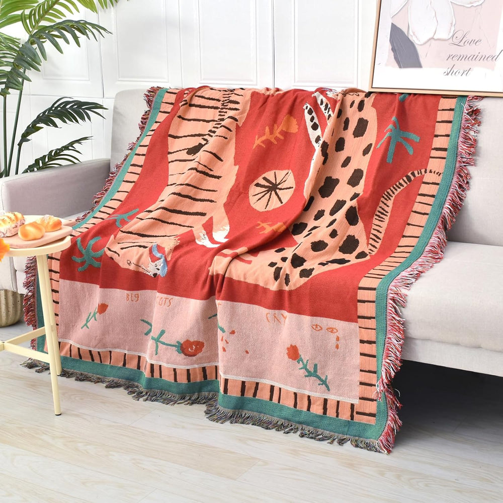 Boho Throw Blanket Reversible Woven Bohemian Tapestry Room Decor