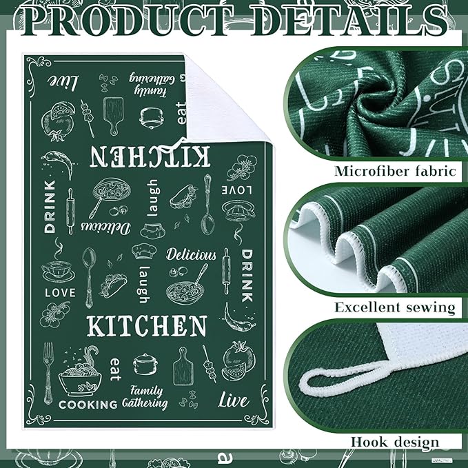 12 Pcs Farmhouse Kitchen Decor and Accessories Sets 4 Green Kitchen Towels 4 - Image 5