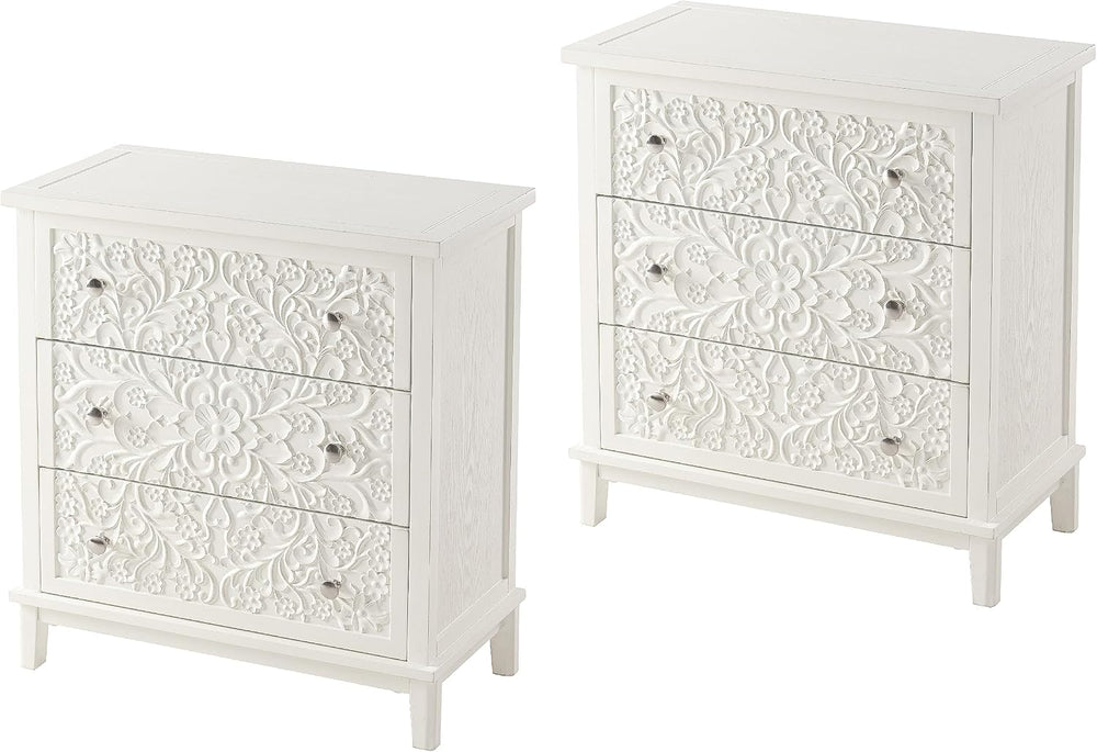COZAYH 3-Drawer Fully-Assembled Flower Motif Dresser, Set of 2 Nightstand for...