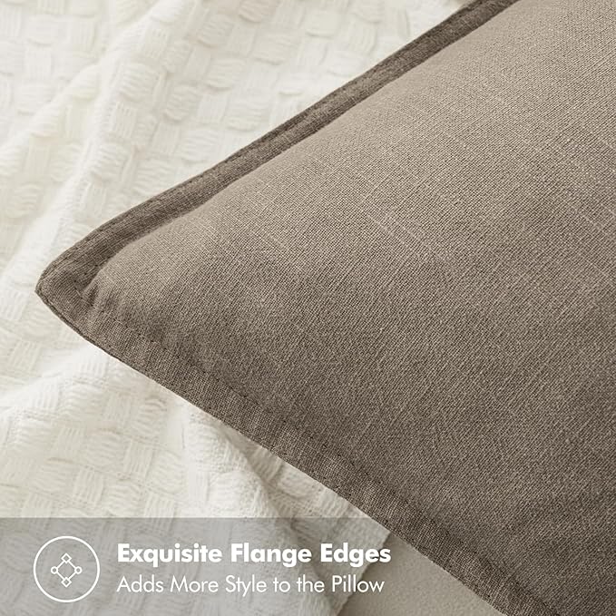 MIULEE Decorative Linen Pillow Covers 18x18 Inch Tan TaupeBoho Farmhouse - Image 2