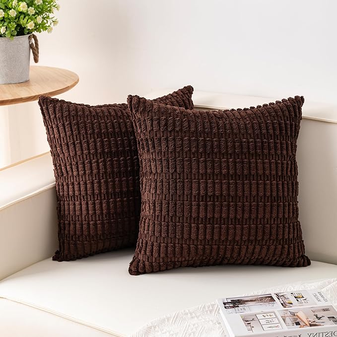 Pack of 2 Corduroy Decorative Throw Pillow Covers 24x24 InchSoft Striped Pillow by Unknown