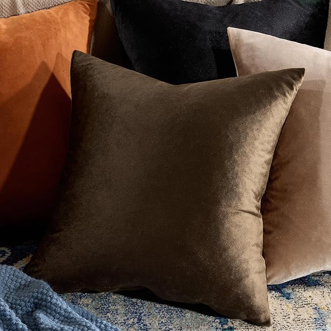 GIGIZAZA Brown Velvet Pillow Covers 24x24, Square Solid Throw Pillow Covers - Image 9