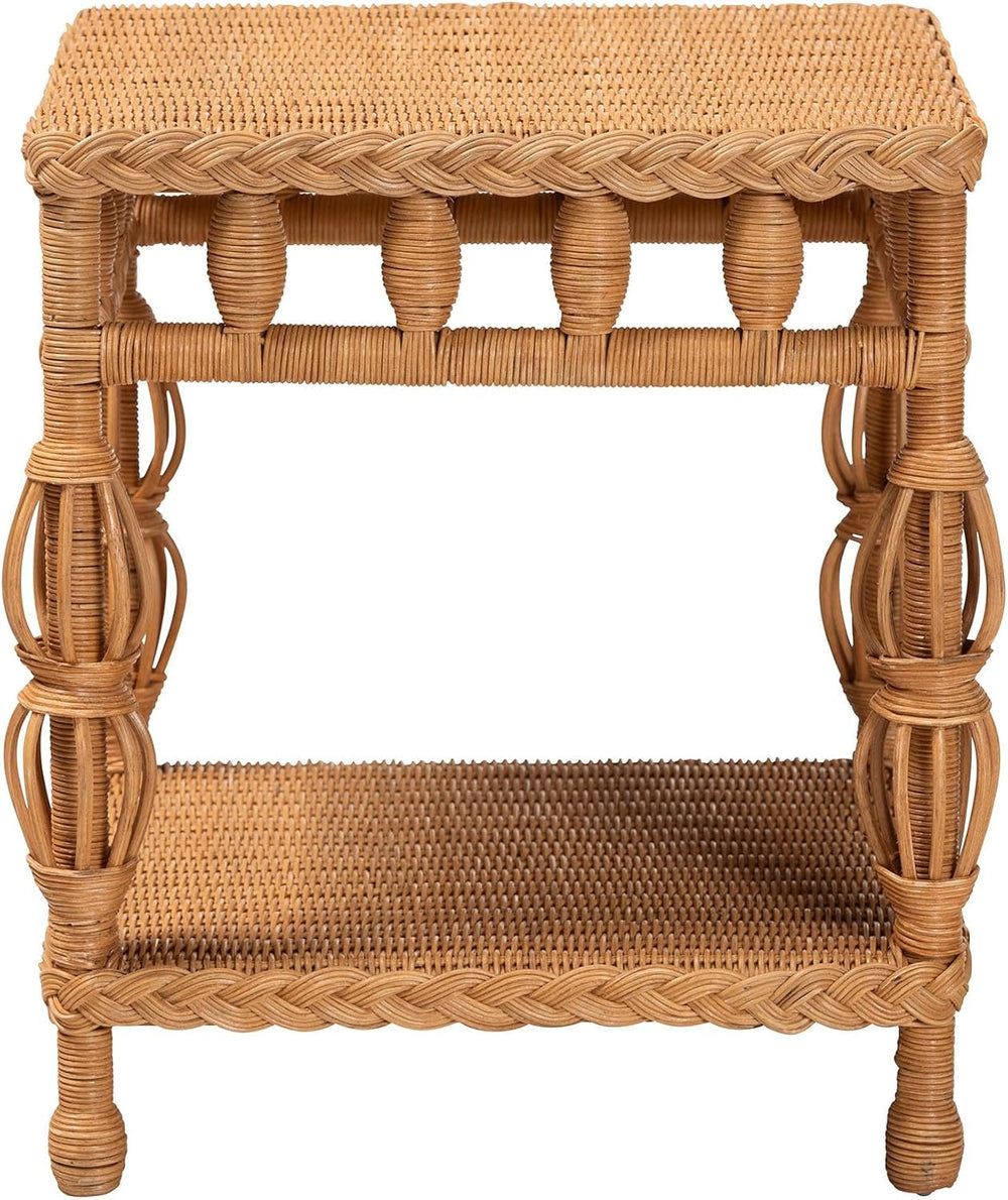Bali & pari Dolby Natural Rattan End Table - Handwoven Wicker Side Table ...