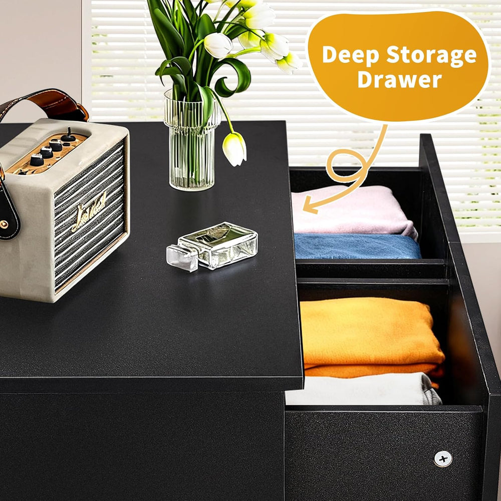 Karl home Black 6 Drawer Dresser, Rose Gold Handle Modern Bedroom Chest