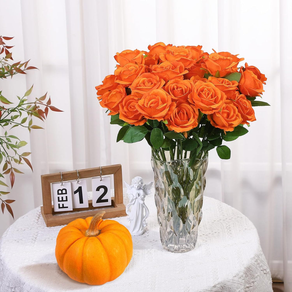 36 Pcs Orange Artificial Roses with Long Stems