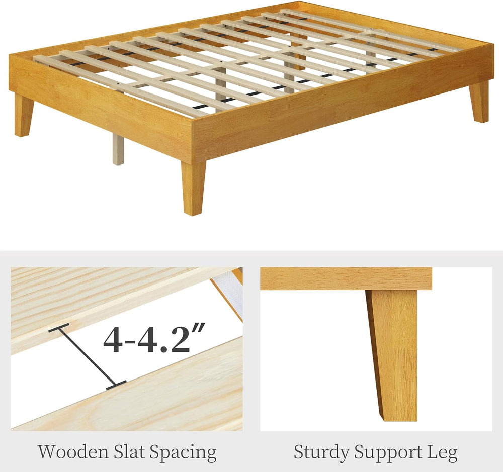 Yaheetech Full Size Solid Wood Platform Bed Frame Low-Profile Natural Wood