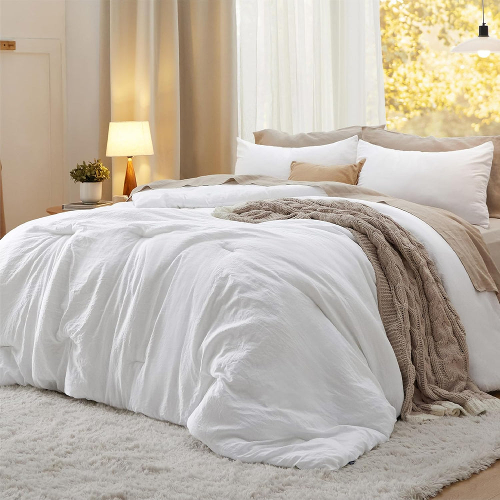 Bedsure King Comforter Set Prewashed Soft Bedding Set 3Pcs White 104"x90...
