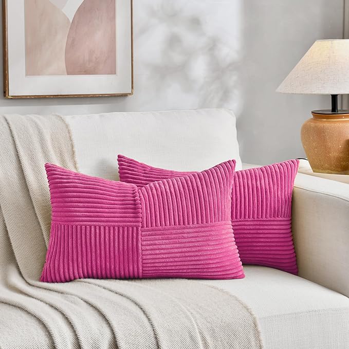 Fancy Homi 2 Packs Hot Pink Long Lumbar Decorative Throw Pillow Covers 12x24 - Image 5