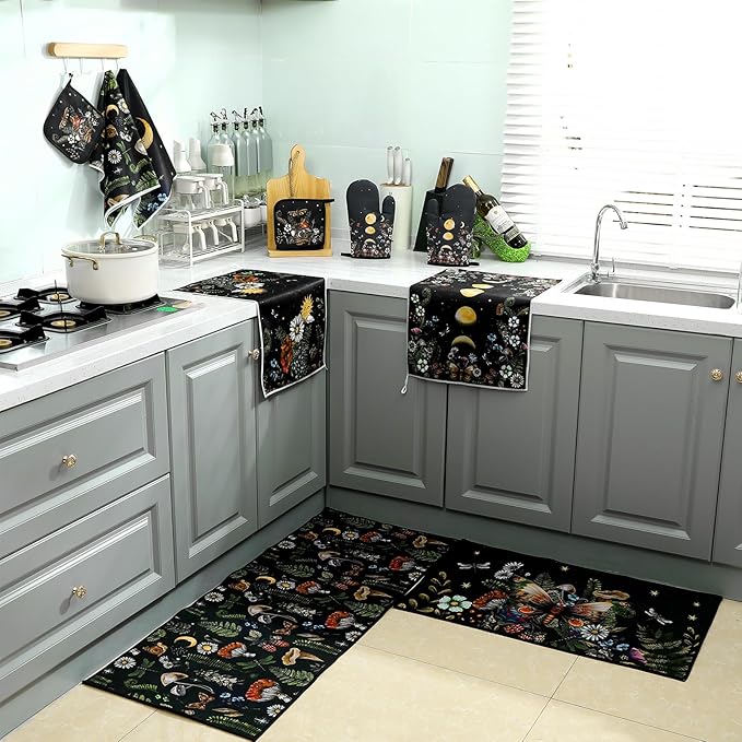 Fourluoo 10 Pcs Kitchen Dish Towels Rugs Oven Mitts and Pot Holders Set - Image 4