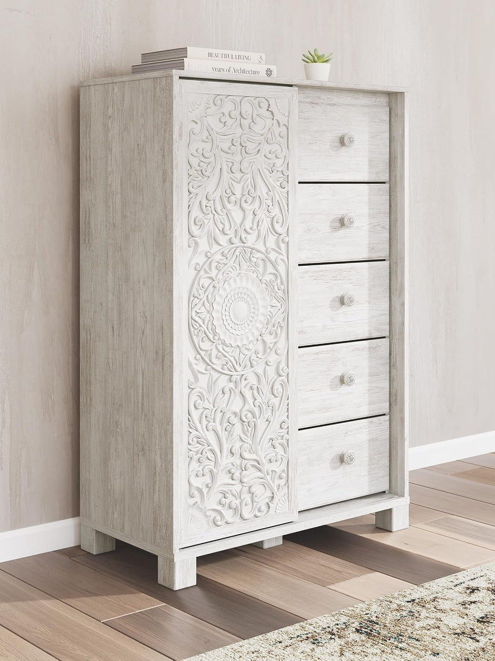 Signature Design by Ashley Tall White Dresser for Bedroom, Dressing Chest