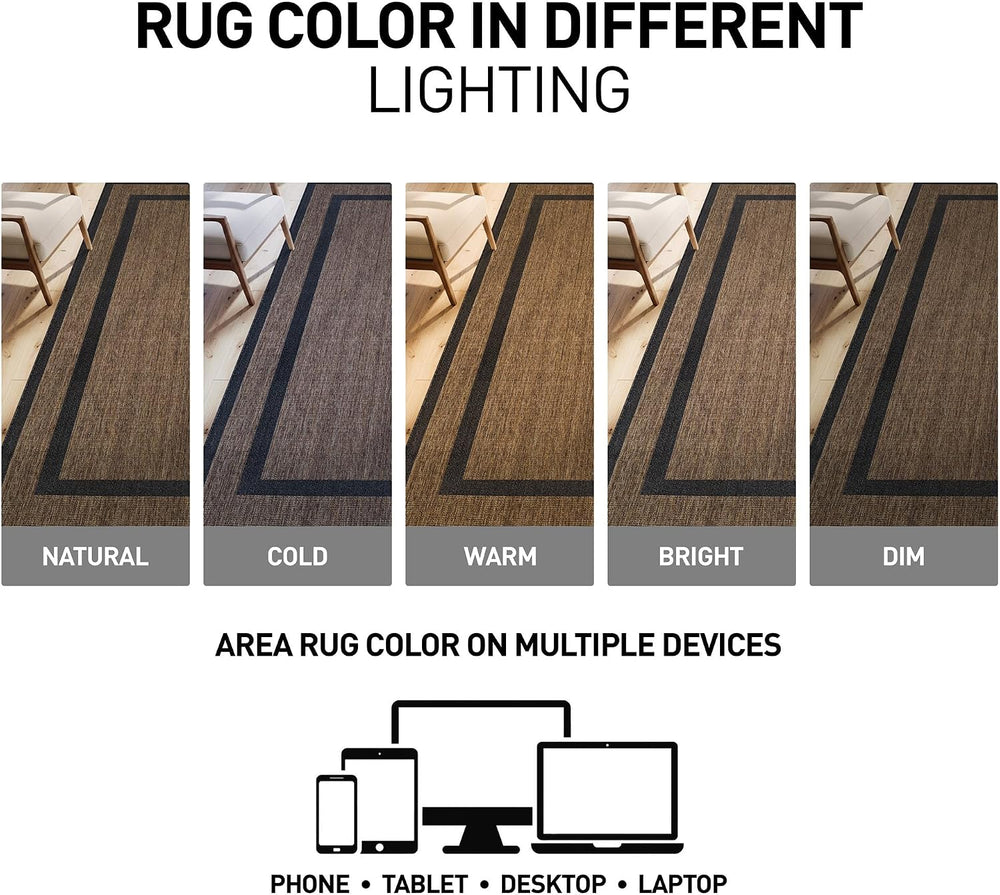 Rugshop Border Jute-Style Indoor Outdoor Area Rug Dark Gray/Natural 2' x ...