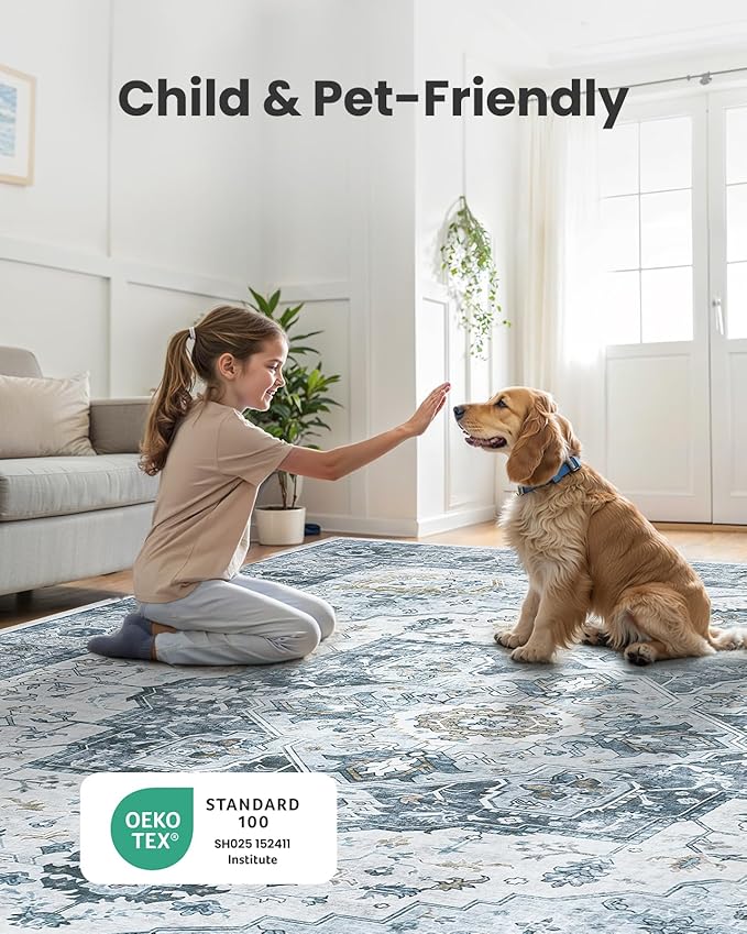 AMADA HOMEFURNISHING 8x10 Area Rug, Washable Low-Profile Large Area Rug - Image 4