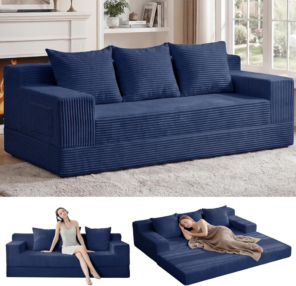 3 Seater Boneless Couch Sofa Bed, 78'' Corduroy Oversized Loveseat Fo...