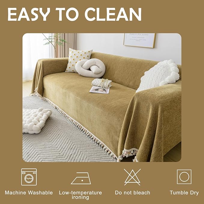 HANDONTIME Couch Covers for Pets Boho Mustard Yellow Love Seat Couch Covers - Image 7