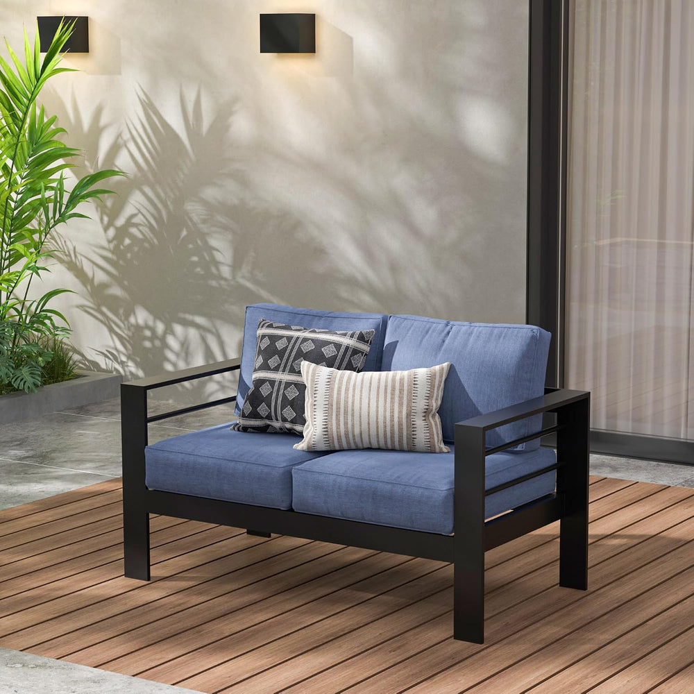 Wisteria Lane Aluminum Outdoor Sofa, 2 Seats Patio Couch All-Weather Rust-Pro...