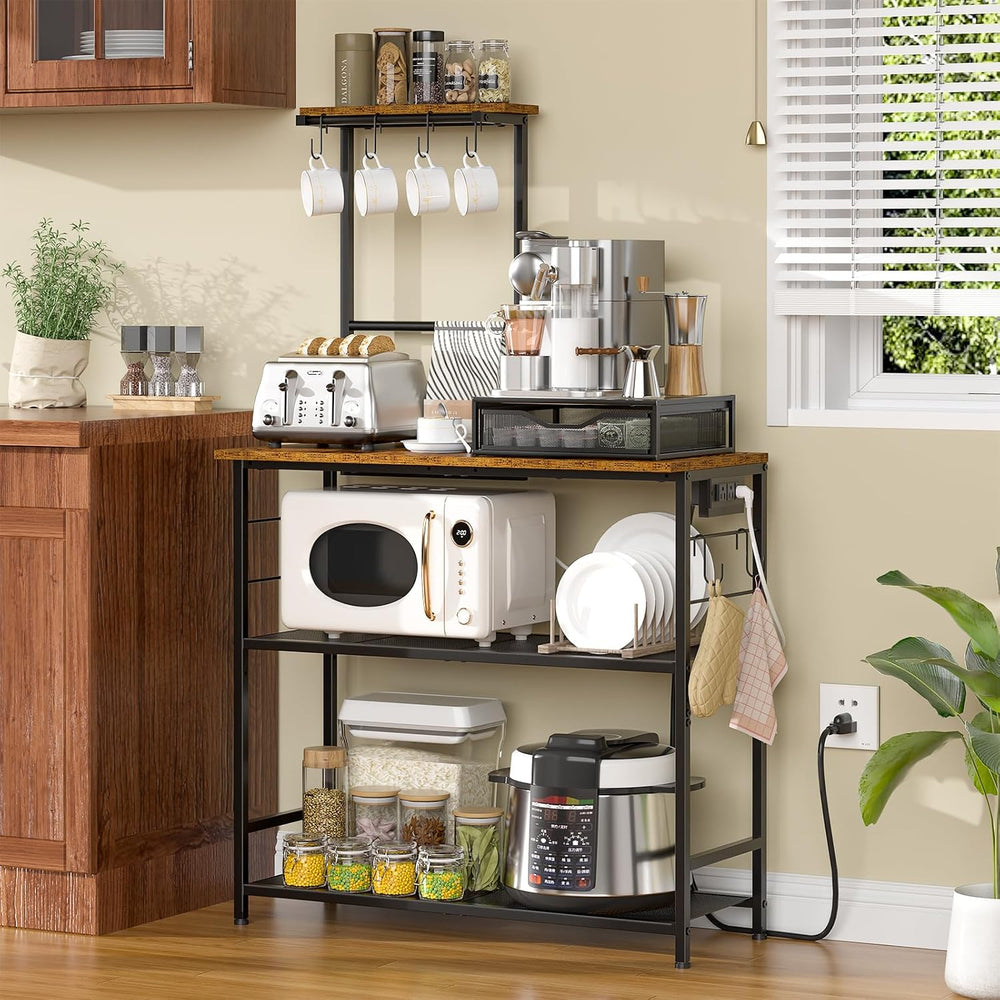 3IngSeagulls 4-Tier Bakers Rack with Power Outlet, 33 Inch Kitchen Microwave ...