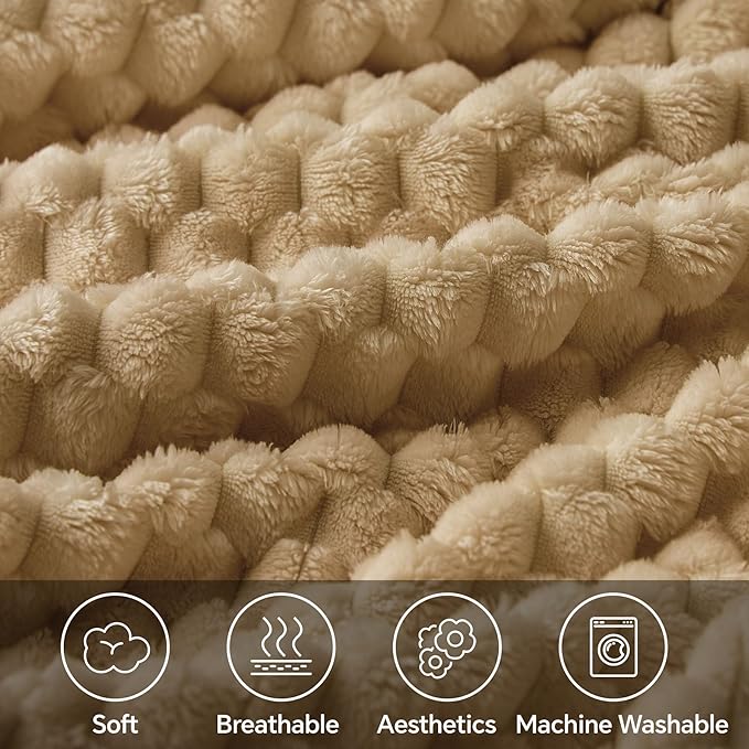 BEDELITE Fleece Blanket Twin for Bed Couch, 3D Jacquard Decorative Camel Throw - Image 2