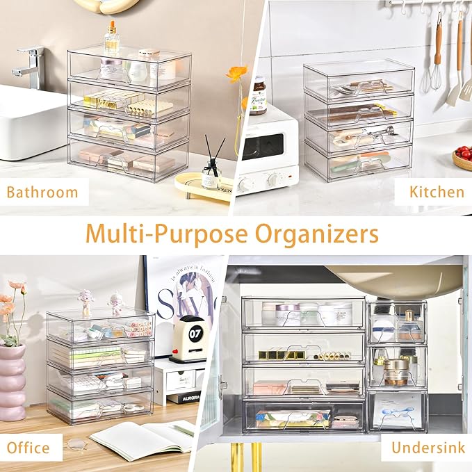 3 Pack Stackable Makeup Organizer, 12.1''L Acrylic Bathroom Organizer and - Image 7