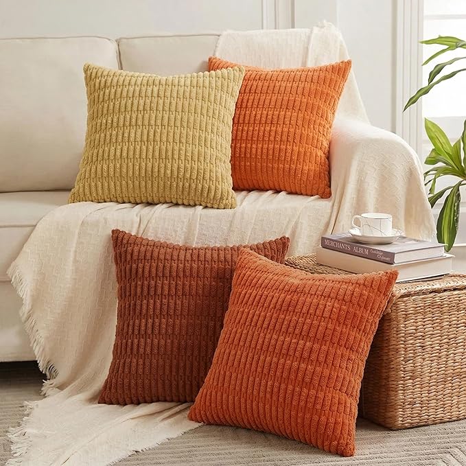 Fancy Homi Set of 4 Burnt Orange Fall Boho Decorative Throw Pillow Covers 24x24 by Fancy+Homi