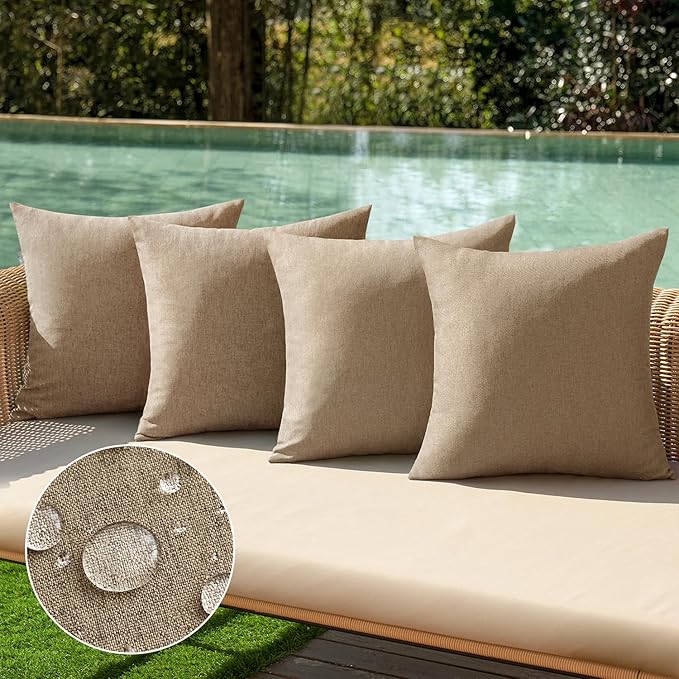 MIULEE Pack of 4 Decorative Outdoor Throw Pillow Covers Linen Waterproof Pillow by MIULEE