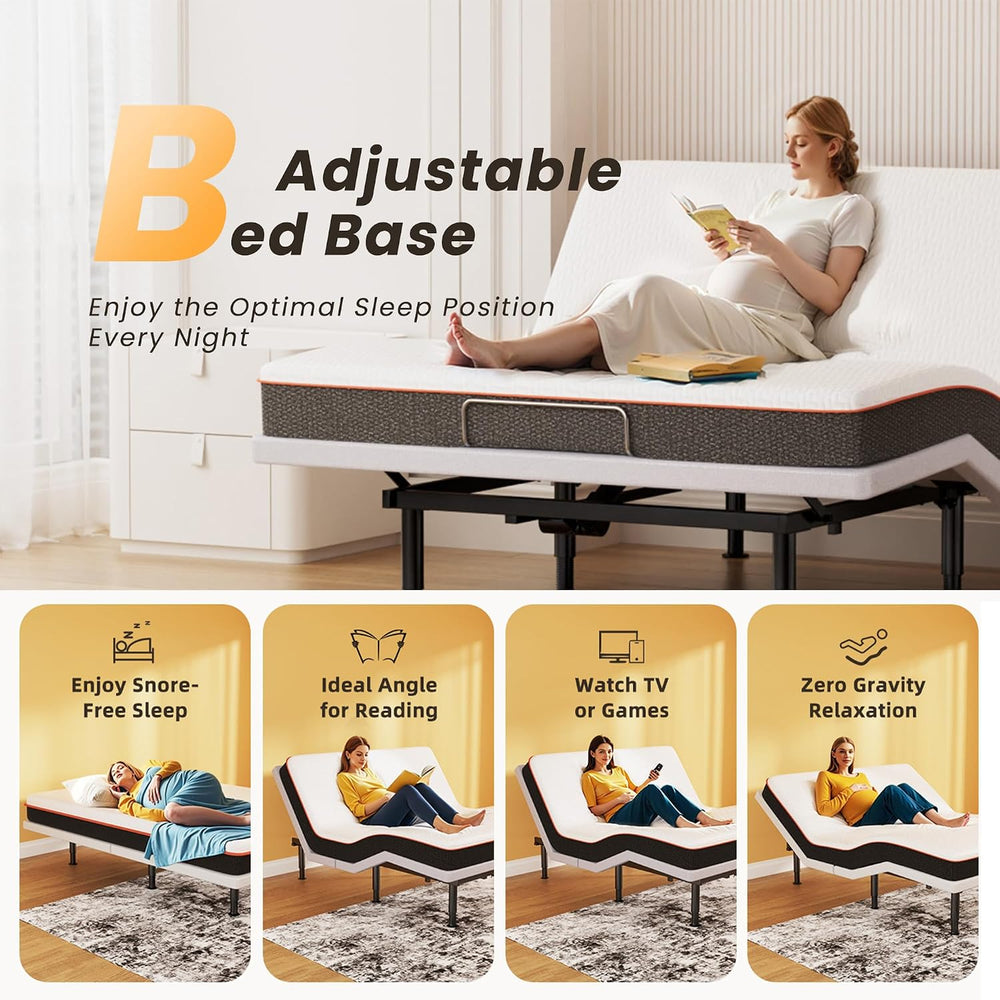 King Adjustable Bed Frame with Massage, Wireless Remote, Head Foot Incline, U...
