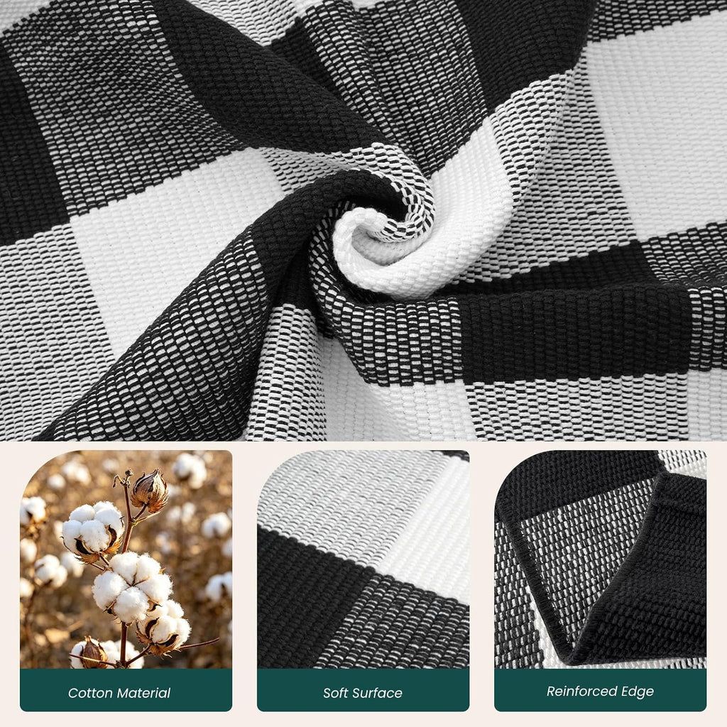 KOZYFLY Buffalo Plaid Rugs 2x6 Ft Runner Rug for Hallway, Black and White | Washable Kitchen Runner Rug, Woven Cotton Entryway Runner, Checkered Carpet Runners for Bedroom Living Room Farmhouse
