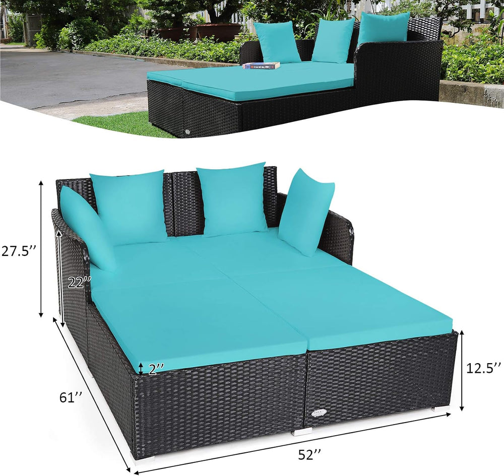 Tangkula Outdoor Rattan Daybed, Sunbed Wicker Furniture w/Spacious Seat, Upho...