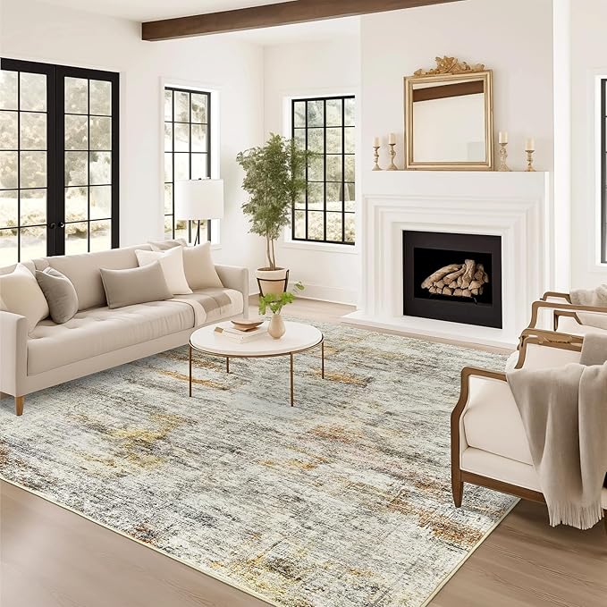 5x7 Area Rugs Gray Rust Low Pile Indoor Washable Trendy Faded Style Rugs - Image 8