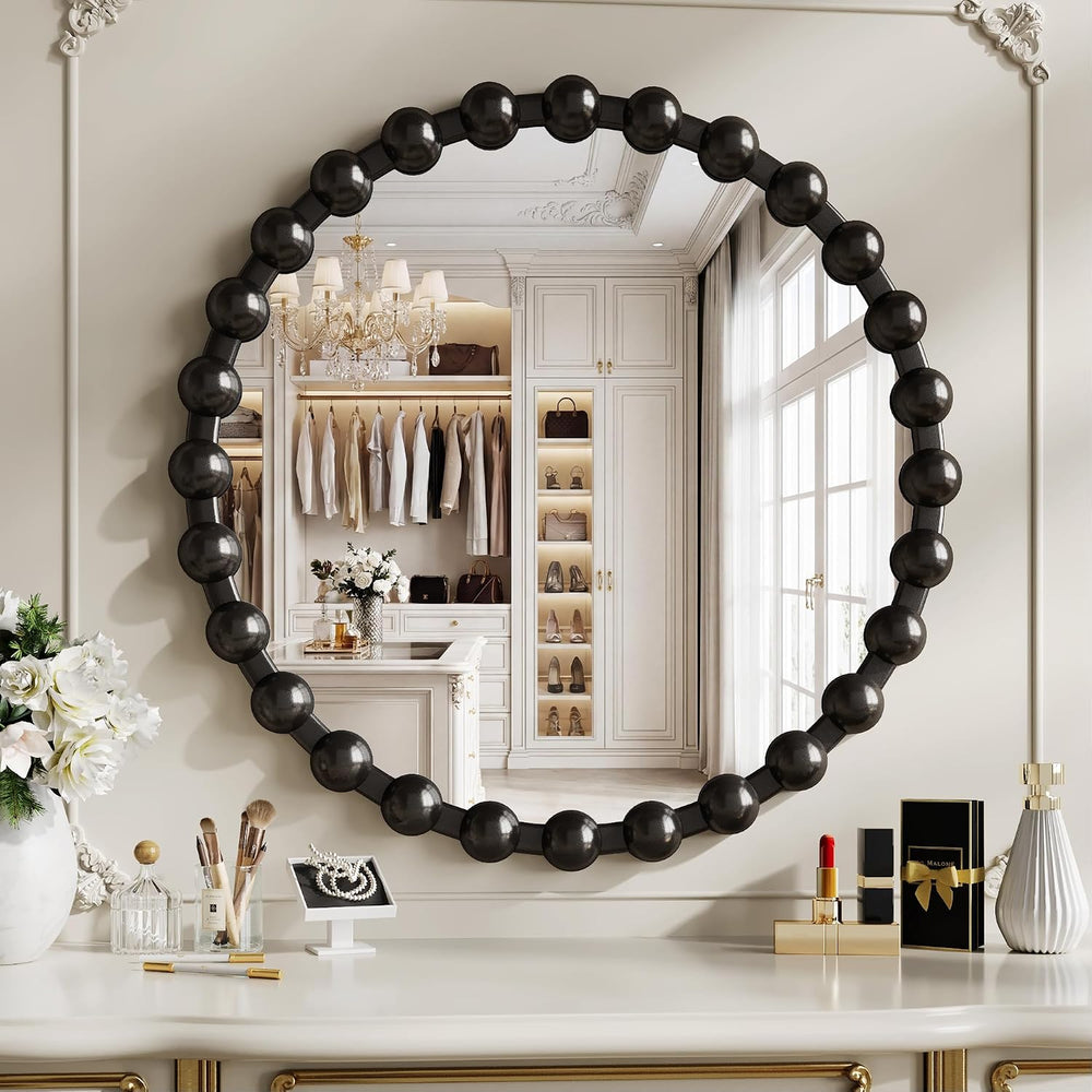 24 Inch Black Round Mirror, Circle Wall Mirror Vanity