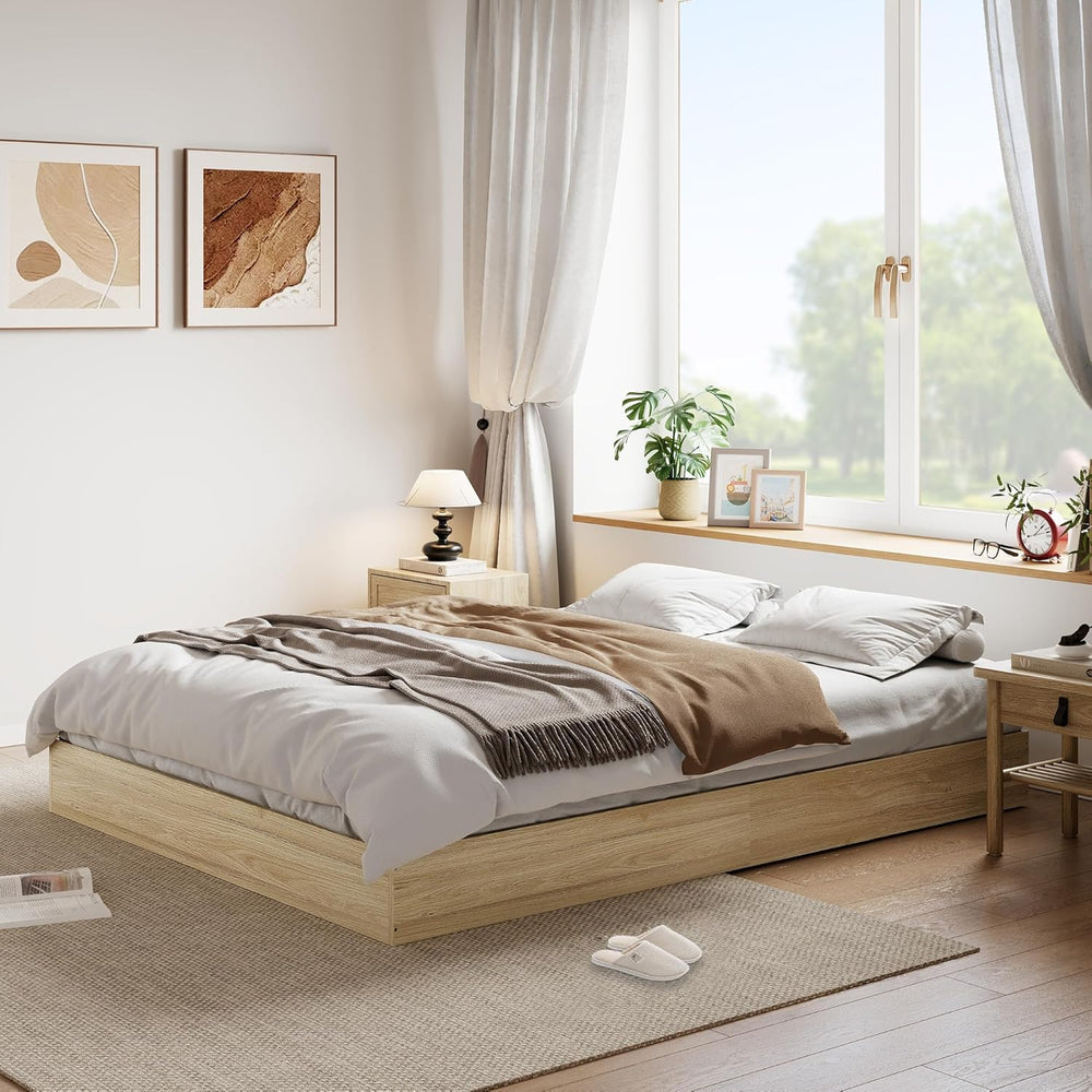 Full Size Bed Frame, Solid Wood Platform Bed with Sturdy Slats