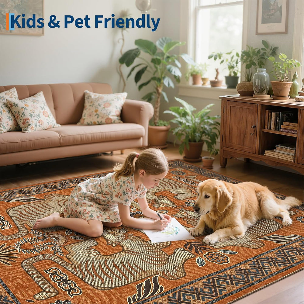 GarveeHome Tiger 6x9 Area Rugs Boho Washable Vintage Non Slip Living Room