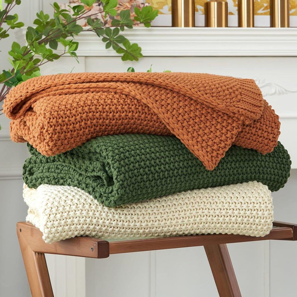 Longhui bedding Chunky Cable Knit Throw Blanket Lightweight Olive Green 100% ...