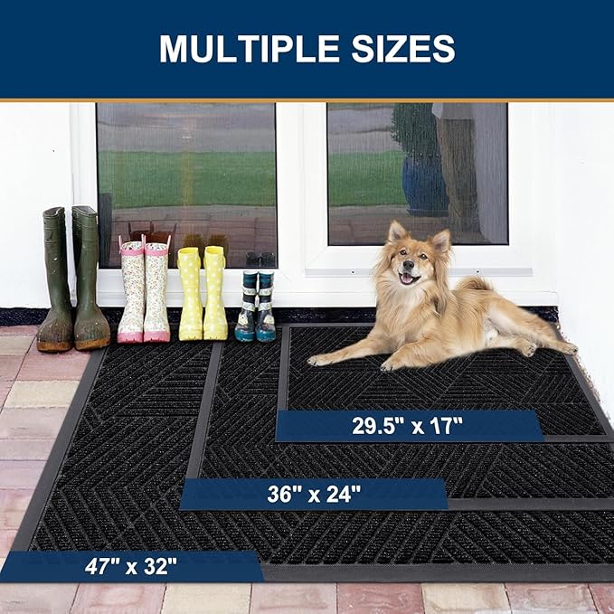 Smiry Front Door Mat Outside Entrance, Heavy Duty Sturdy Natural Rubber Doormat - Image 2