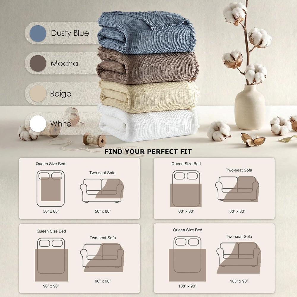 WDCOZY Muslin Blanket 100% Cotton Blankets Twin Size 4-Layer Breathable Light...
