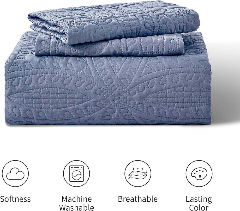 Love's cabin King Size Quilt Set Blue Bedspreads - Soft Bed Summer Lightw...
